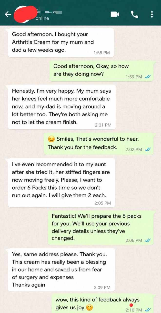 Customer WhatsApp testimony