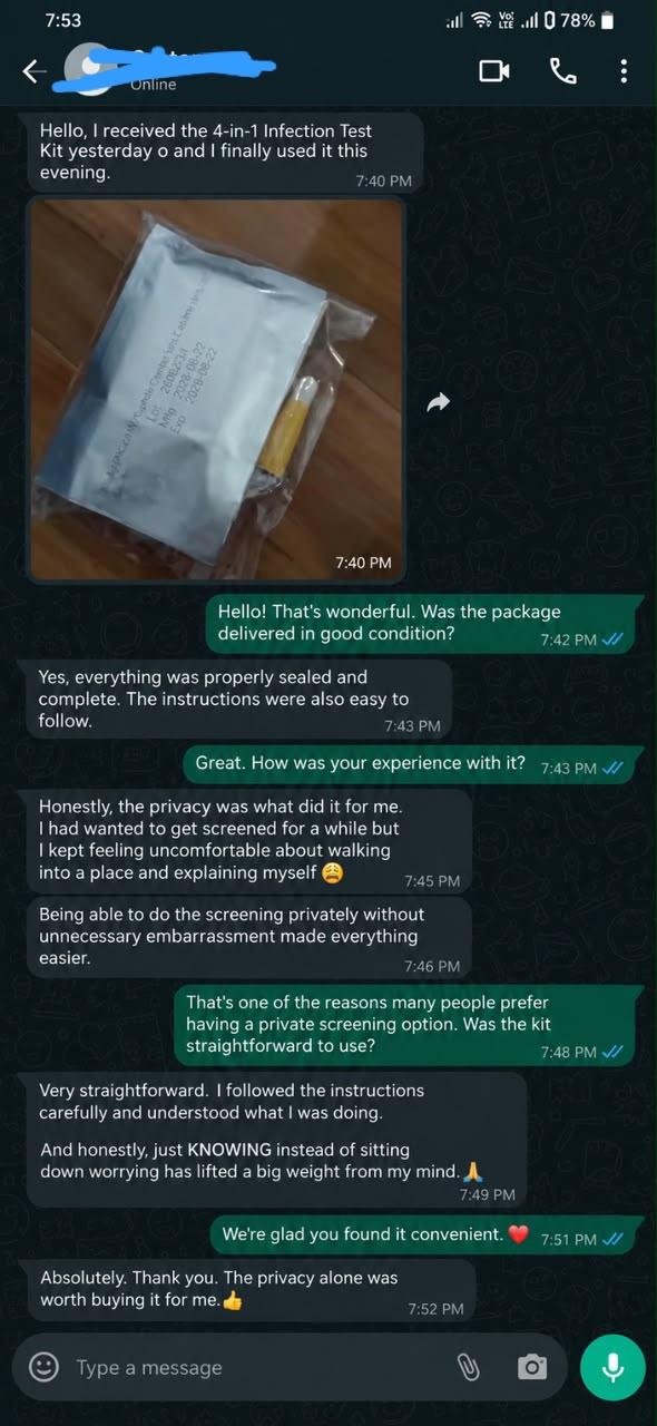 Privacy testimonial — WhatsApp chat