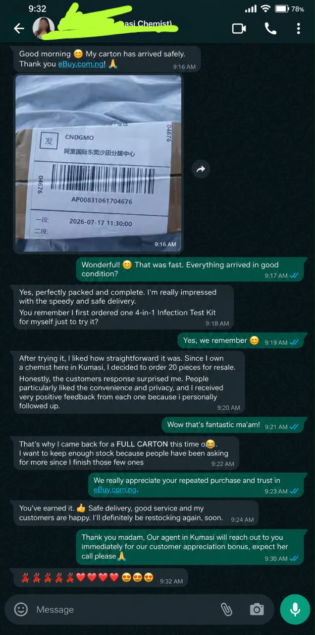 Chemist reorder testimonial — WhatsApp chat